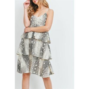 Snake Skin Tiered Ruffle Spaghetti Strap Dress